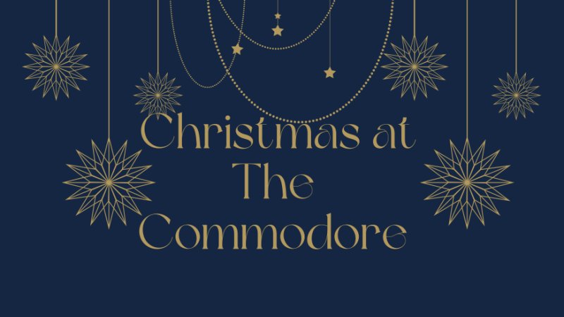 Corporate luxury blue gold christmas card Commodore Hotel